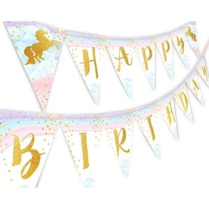 Pastel Rainbow Unicorn Happy Birthday Banner